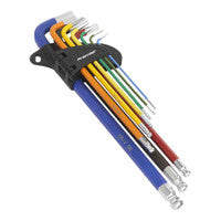 Sealey AK7198 Anti-Slip Extra Long Ball-End Hex Key Set 9pcs - Imperial