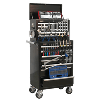 Sealey APCOMBOBBTK58 Topchest & Rollcab Combination 15 Drawer with Ball Bearing Slides - Black & 147pc Tool Kit