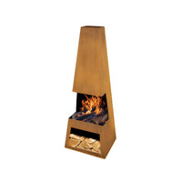 Dellonda DG108 Outdoor Chiminea Fireplace Heater with Firewood Storage - Corten Steel