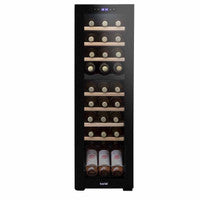 Baridi DH90 27 Bottle Dual Zone Wine Cooler, Fridge with Digital Touchscreen Controls, Wooden Shelves & LED Light, Black