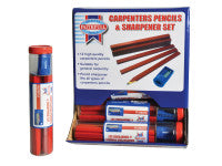 Faithfull FAICPDISP Carpenters Pencils Red (12 x Tubes of 12 + Sharpener)