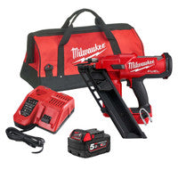 Milwaukee M18FFN-501X 18V Fuel First Fix Angled Nail Gun with 1x 5.0Ah Battery