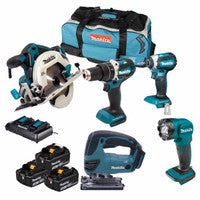 Tacar Uirlisí 5 phíosa Makita MAK5KIT3X5 18V Gan Scuab le 3 chadhnraí 5.0Ah