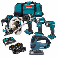 Pacáiste 5 phíosa Makita MAK5KIT4X5 18V LXT le 4 chadhnraí 5.0Ah