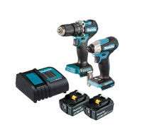 Pacáiste Dúbailte Druil Chomhcheangailte & Tiománaí Tionchair Makita DLX2414ST 18V le 2 chadhnraí 5.0Ah