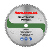 Rotabroach RAPB355AL 355mm x 25.4mm 80T Raptor Aluminium Cutting TCT Dry Cutting Blade