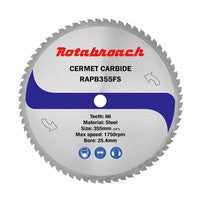 Rotabroach RAPB355FS 355mm x 25.4mm 66T Raptor Steel Cutting Cermet Dry Cut Blade