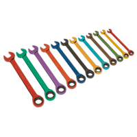Sealey S01075 Ratchet Combination Spanner Set 12pc Multi-Coloured Metric