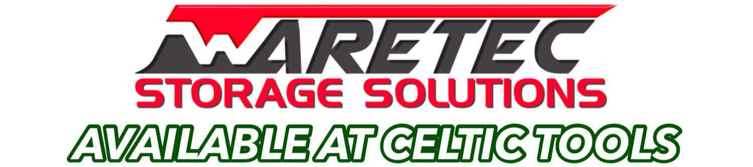 Waretec Storage Solutions logo with text 'Available at Celtic Tools' on a white background