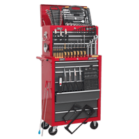 Sealey AP2250BBCOMBO Topchest & Rollcab Combination 14 Drawer with Ball Bearing Slides - Red/Grey & 239pc Tool Kit