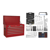 Sealey AP225COMBO Topchest 5 Drawer with Ball Bearing Slides - Red & 230pc Tool Kit