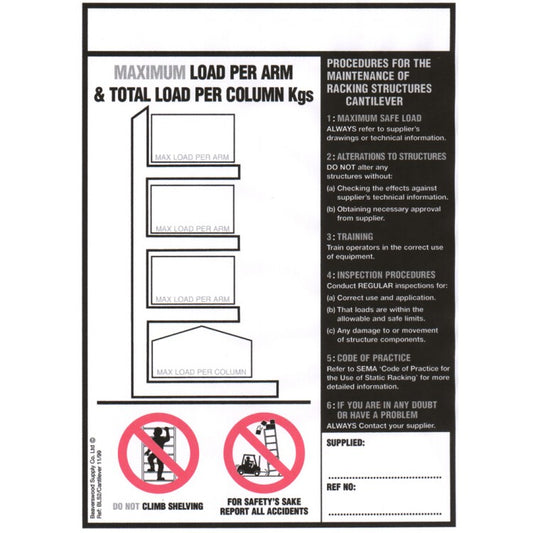 Cantilever Racking Loading Sign