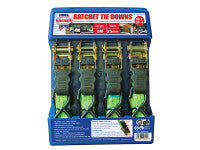 Faithfull FAITDRATSET4 Ratchet Tie-Downs 5m x 25mm Green 4 Piece