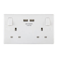 Soicéad Lasctha Masterplug MST822U3 2-Ghrúpa 13A le 2 x Port USB